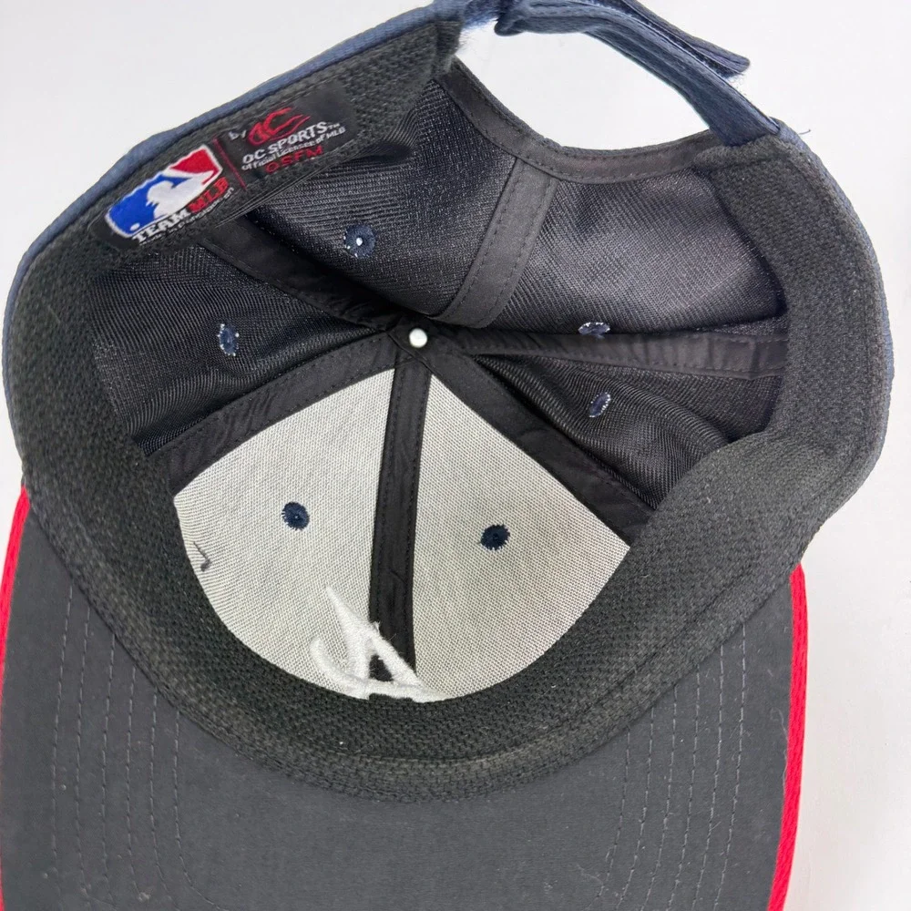 Atlanta Braves OC Sports MLB Baseball Cap Hat Navy Red OSFM Adjustable Mesh‎